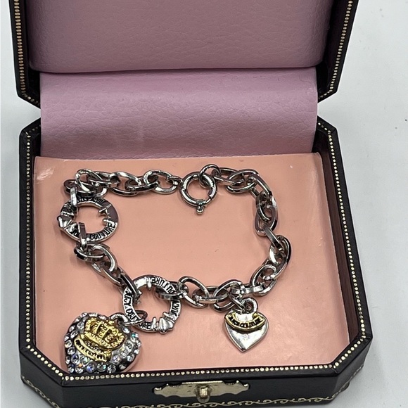 Juicy Couture Jewelry - Juicy Couture‎ Chain Bracelet Pave Crystal Silver Gold Tone Puff Heart Charms
